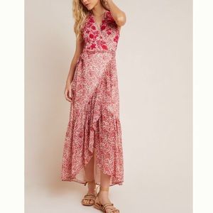 Anthropologie Alexandra Embroider Wrap Maxi Dress